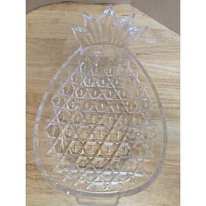 Pineapple Shaped Serving Tray Dish Bowl Clear Cut Glass Crystal ? Heavy 14"